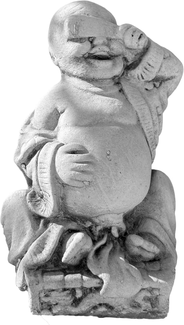 Smiling Buddha on Concealed Eyes Pedestal - Stone Zen Garden Solid Garden Ornament