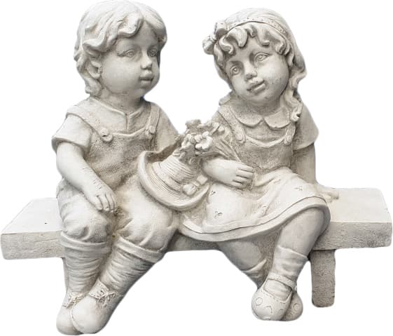 Cute Kids Figurine on a Bench with Guitar and Books